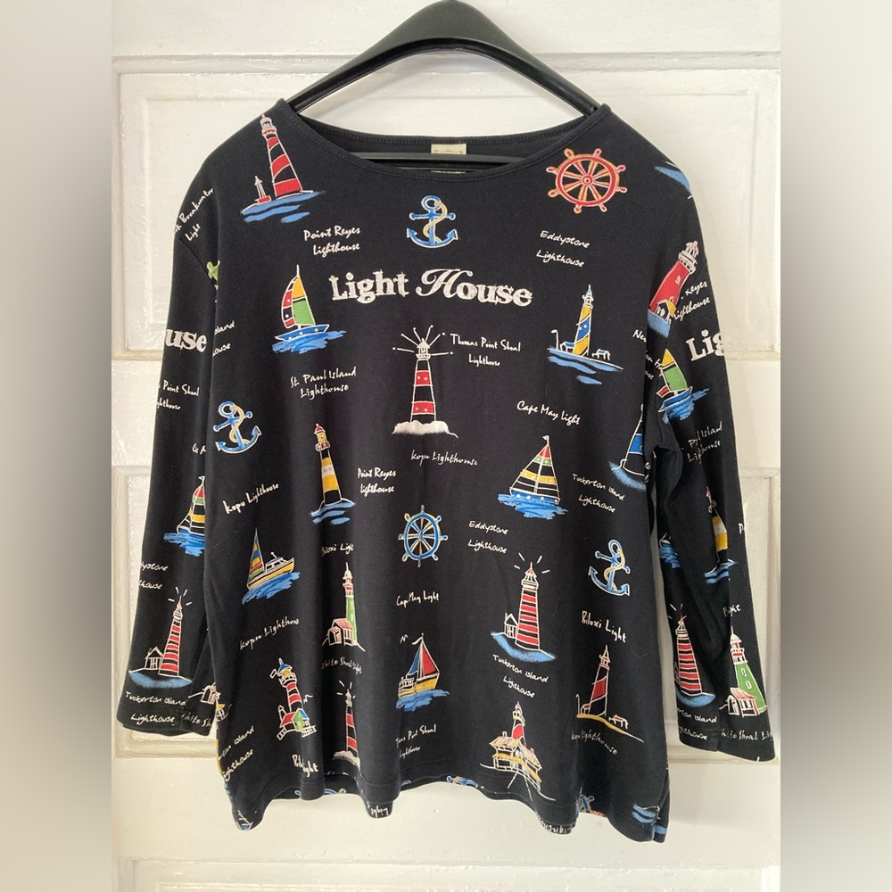 Nautical Themed Black Long Sleeve Top